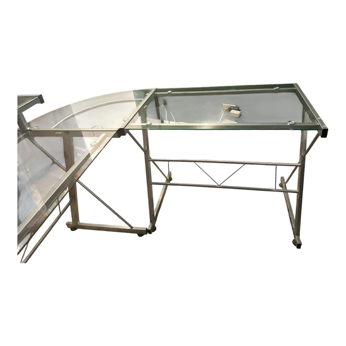 L-Shaped Glass Computer Desk with Shelving - photo 4