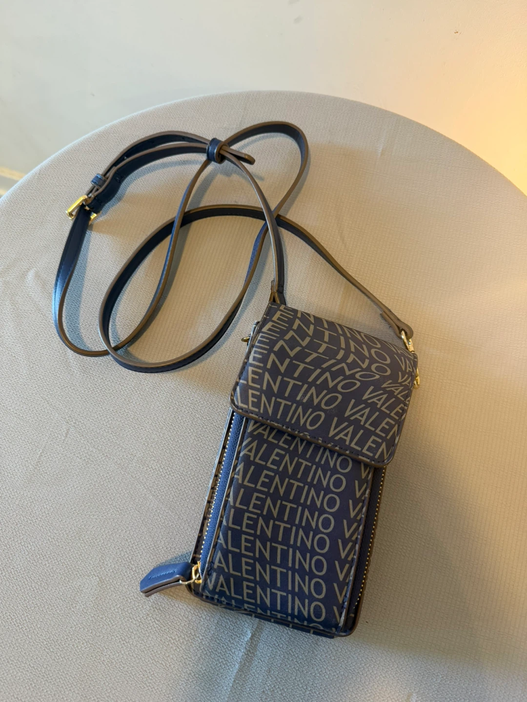 Valentino Mario Valentino Spa Navy Monogram Phone Bag