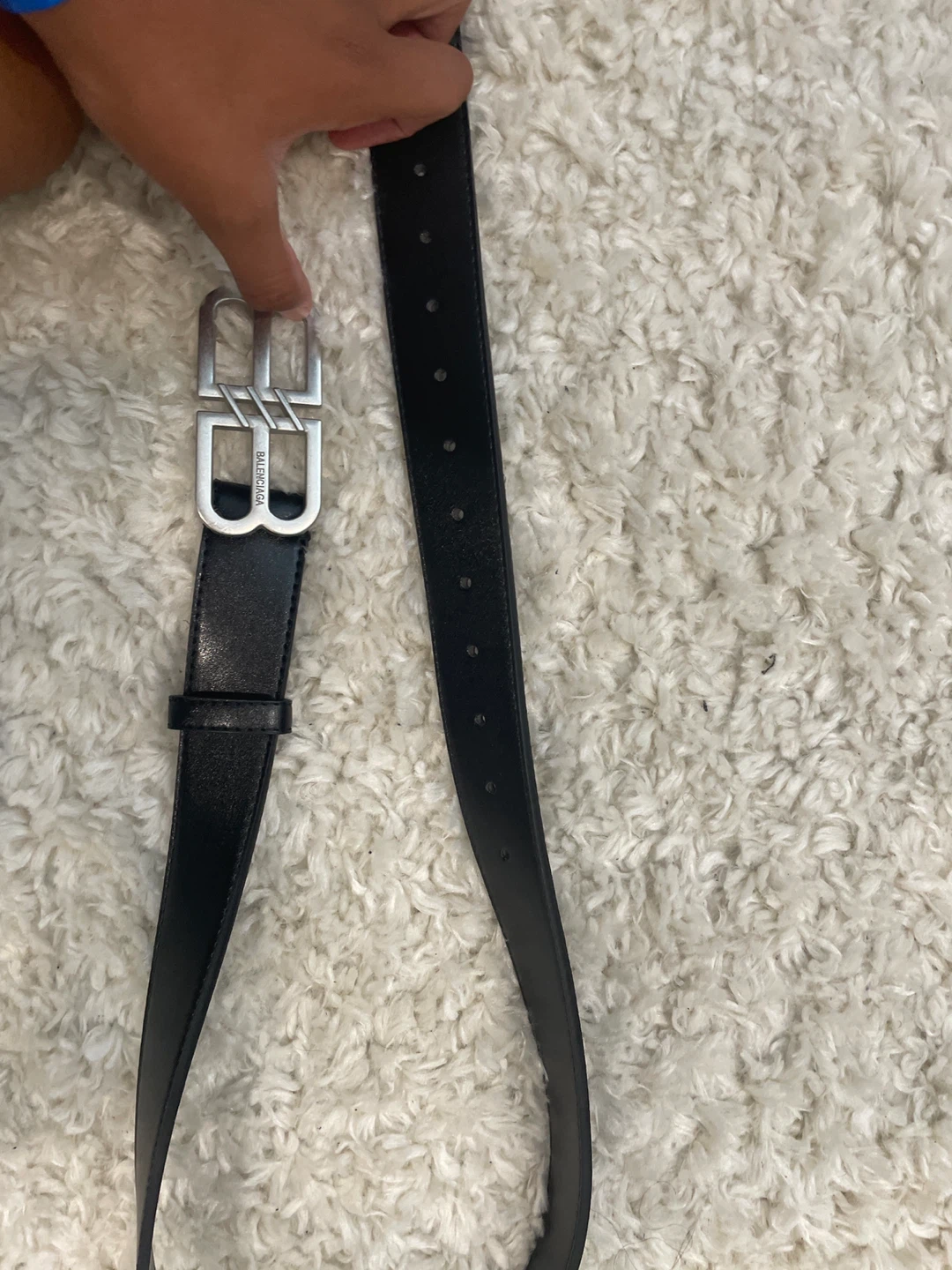 Balenciaga Black Leather BB Logo Belt