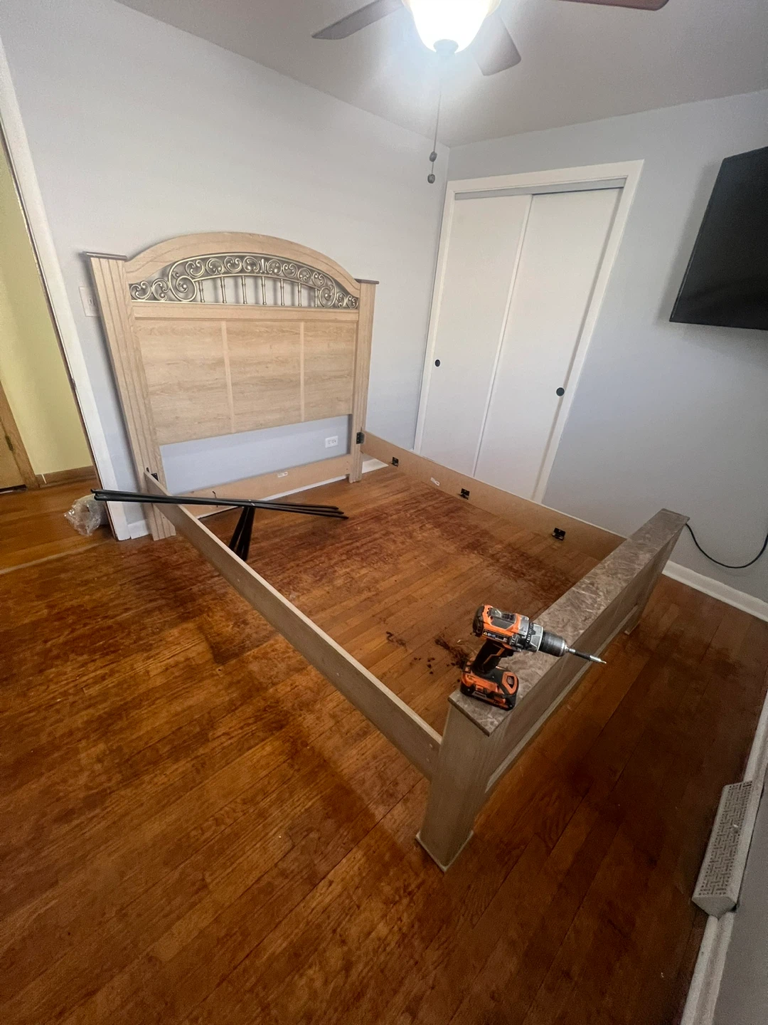 Wooden Bed Frame with Ornate Headboard
