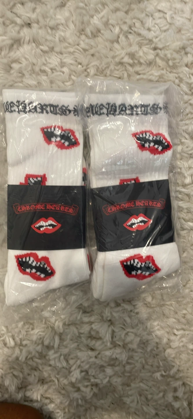 Chrome Hearts White Socks with Red Lips Print