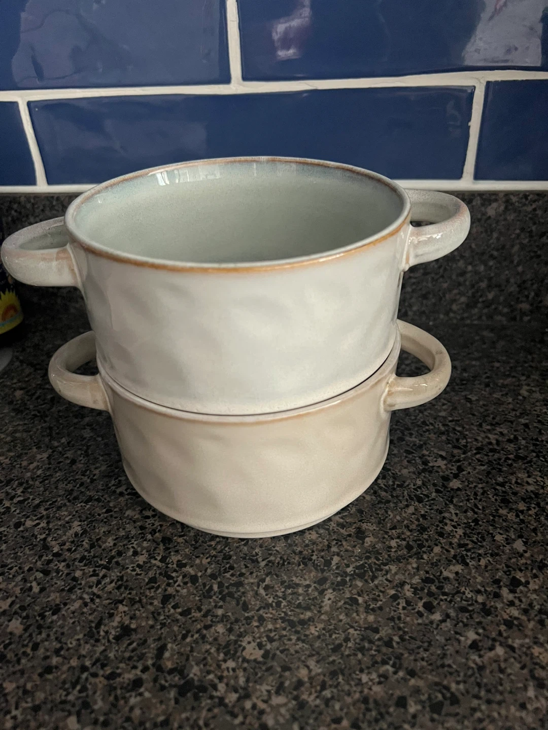 Set of 2 White and Beige Soup Crocks with Handles - photo 2