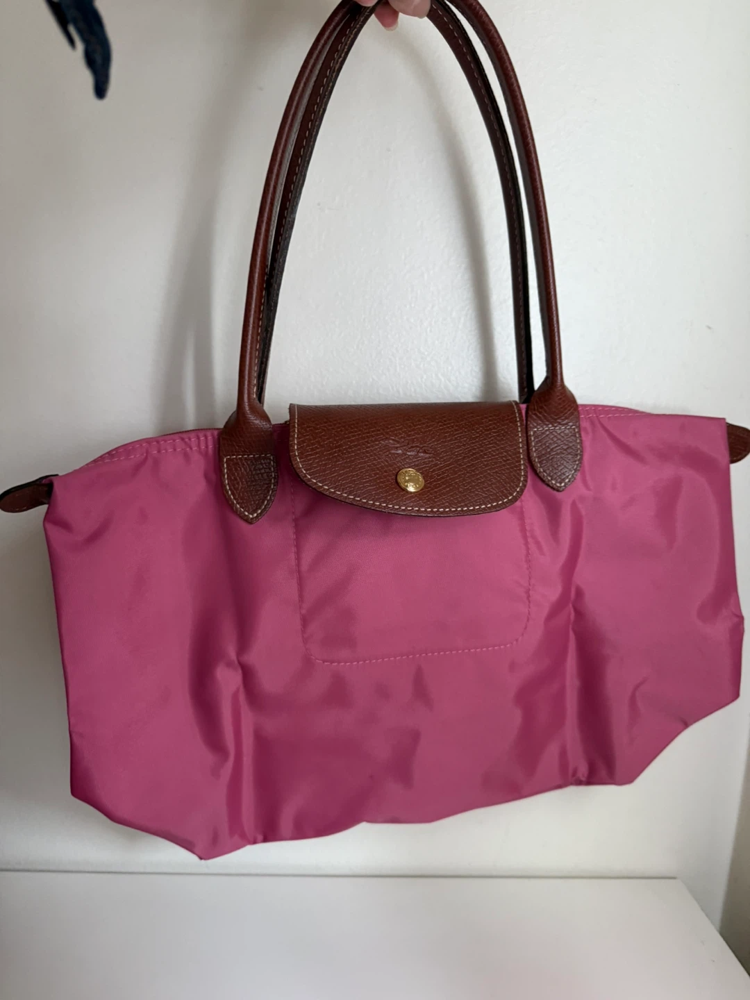 Longchamp Pink Nylon Leather Trim Tote Bag