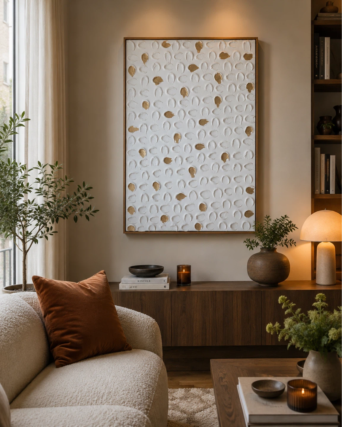 Textured White and Gold Wall Art 24 x 36 inch