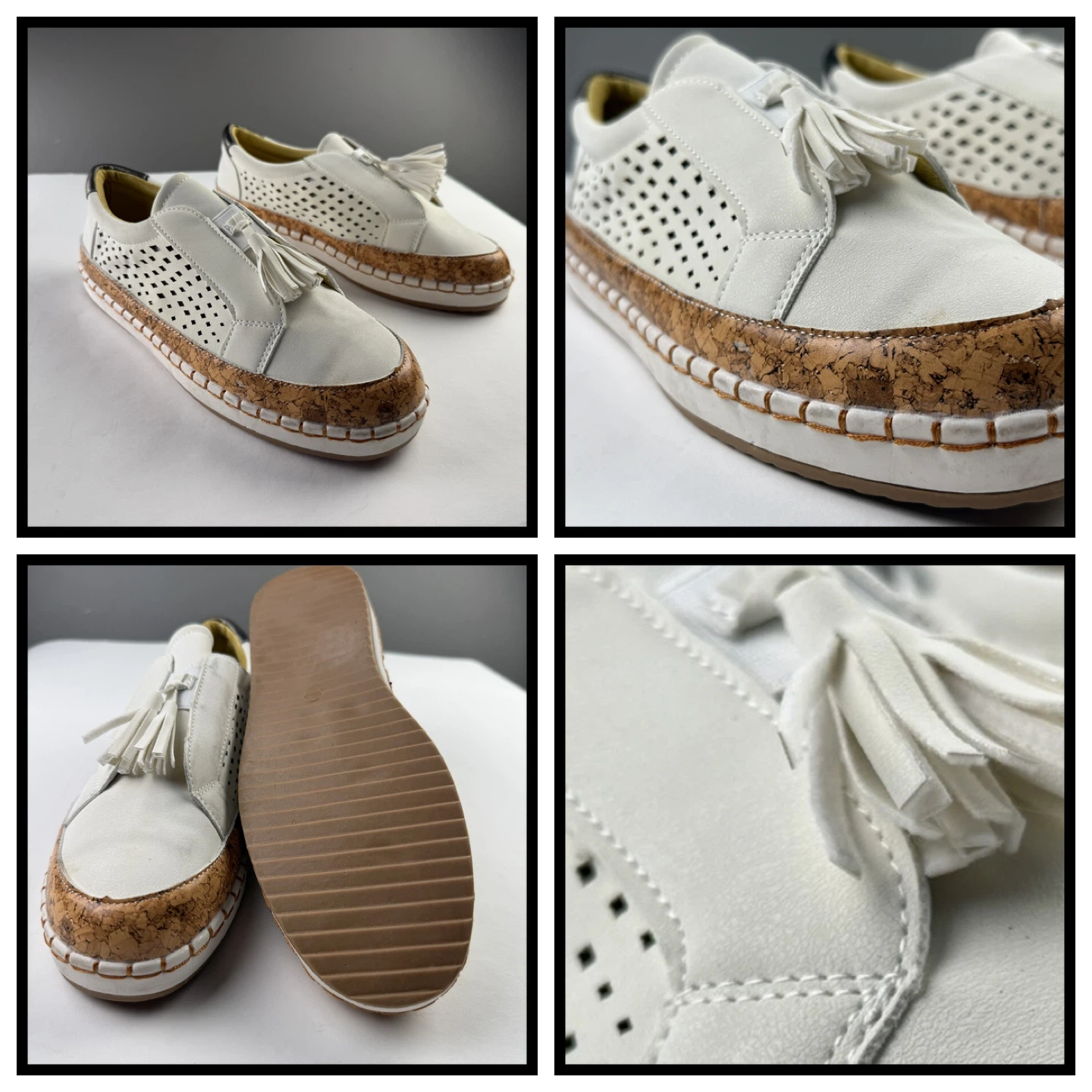 Italian White Perforated Tassel Loafer Flats