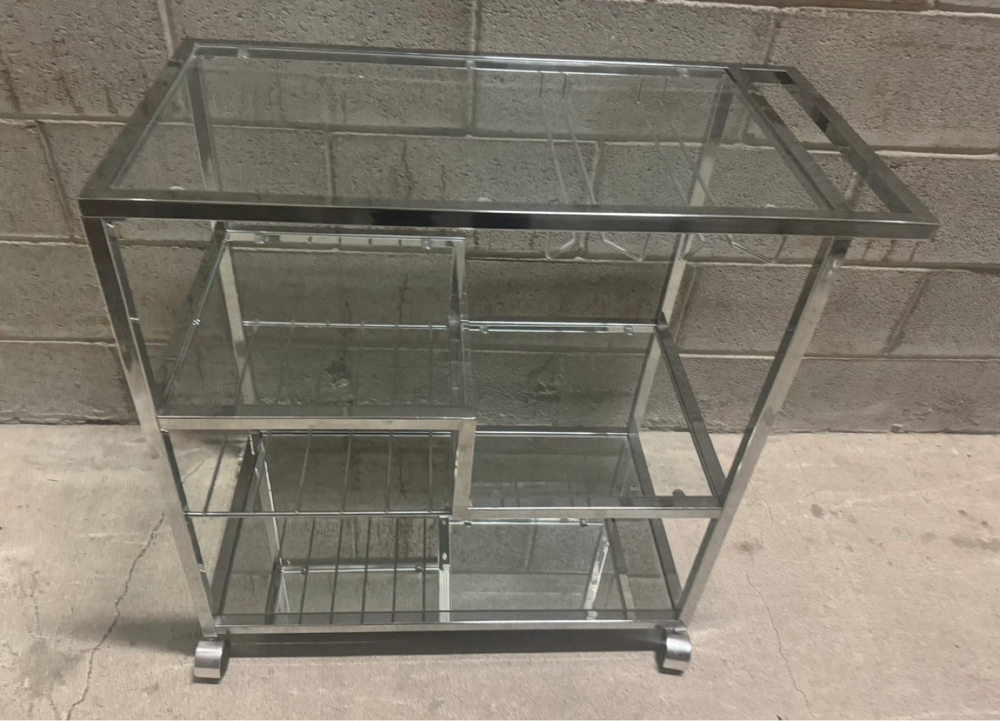 Chrome and Glass Bar Cart  31.38"W × 15.75"D × 30.75"H (45$cash)