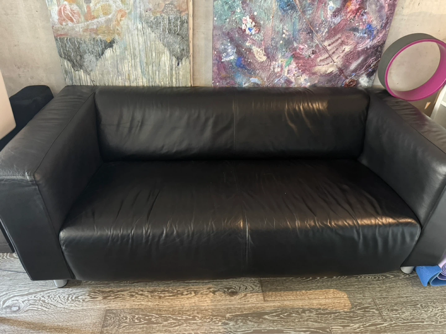 Black Leather Loveseat Sofa - photo 2