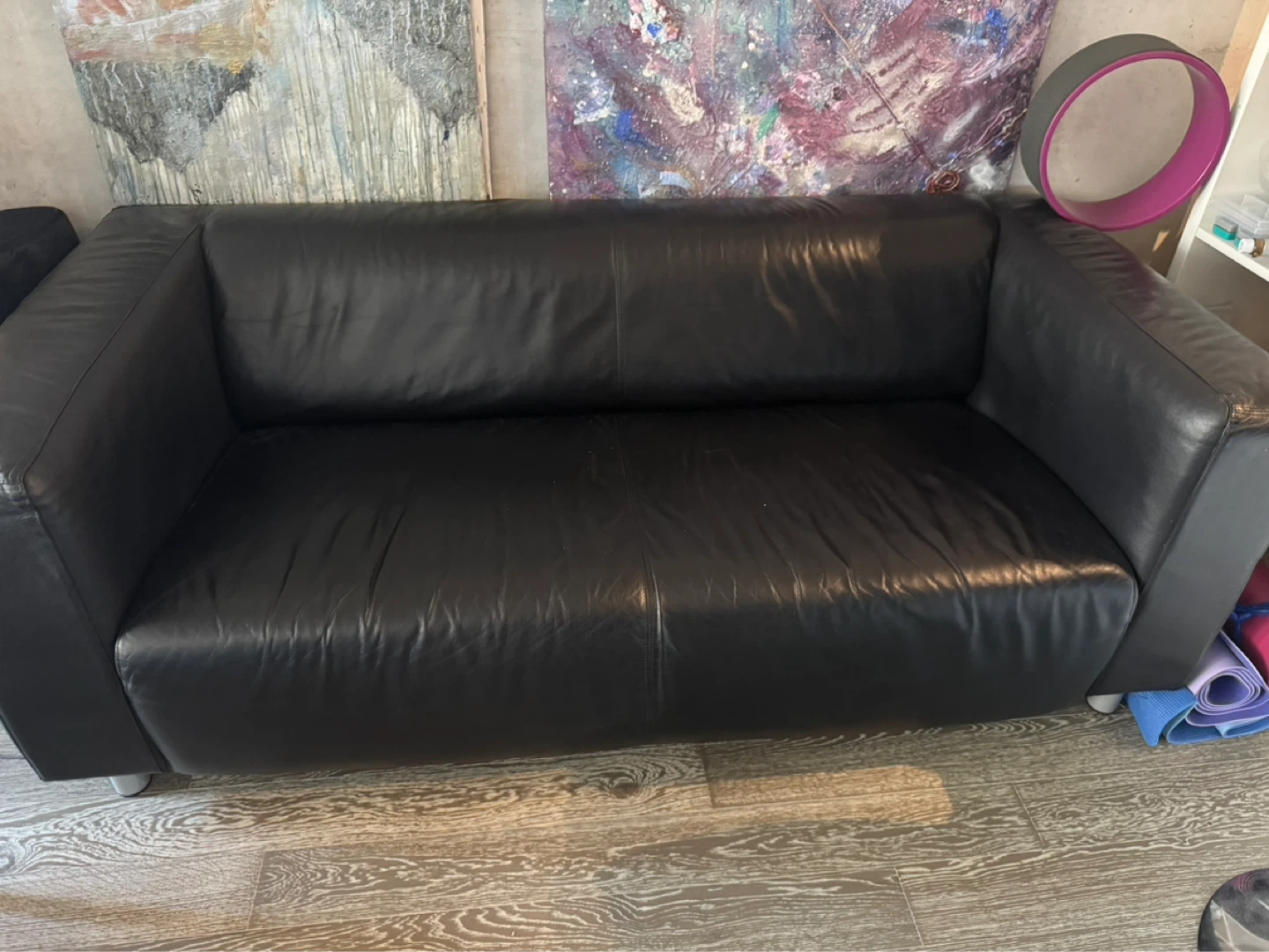 Black Leather Loveseat Sofa - photo 3