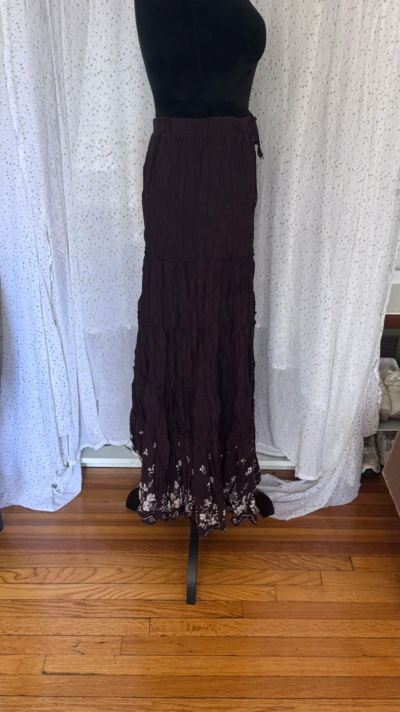 Brown Tiered Maxi Skirt with Floral Embroidery - photo 3