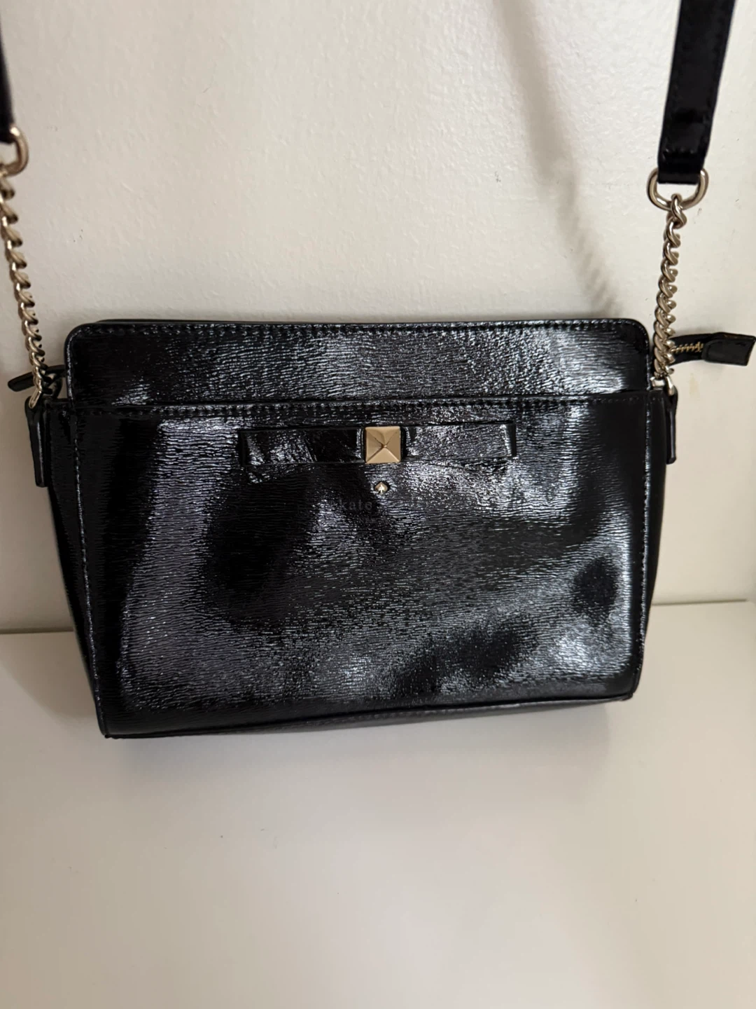 Kate Spade Black Patent Leather Bow Crossbody Bag