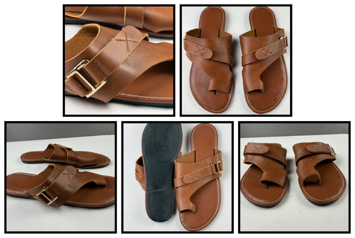 Brown Leather Toe-Loop Sandals