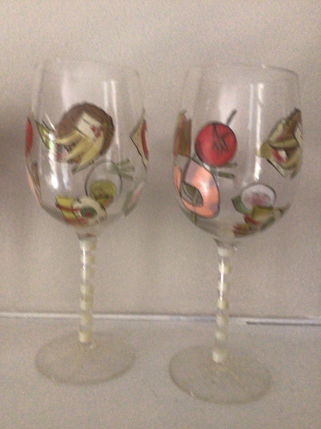 Set of 4 Hand-Painted Wine Glasses with Food Designs - photo 2