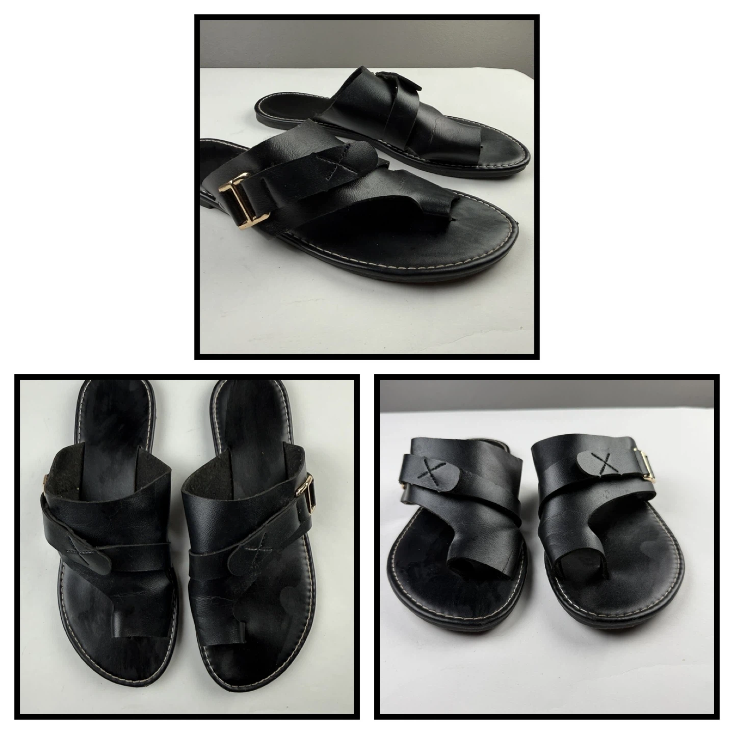 Black Leather Sandals for women