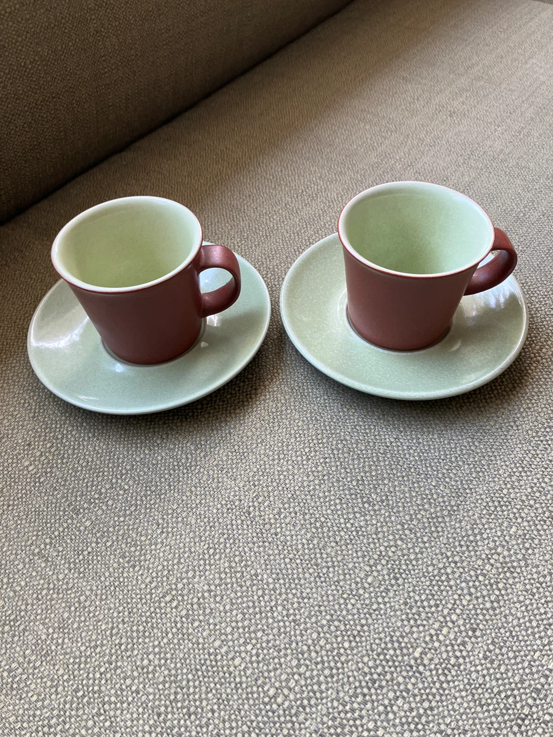 Set of 2 Vintage Denby Espresso Cups and Saucers - Brown/Green