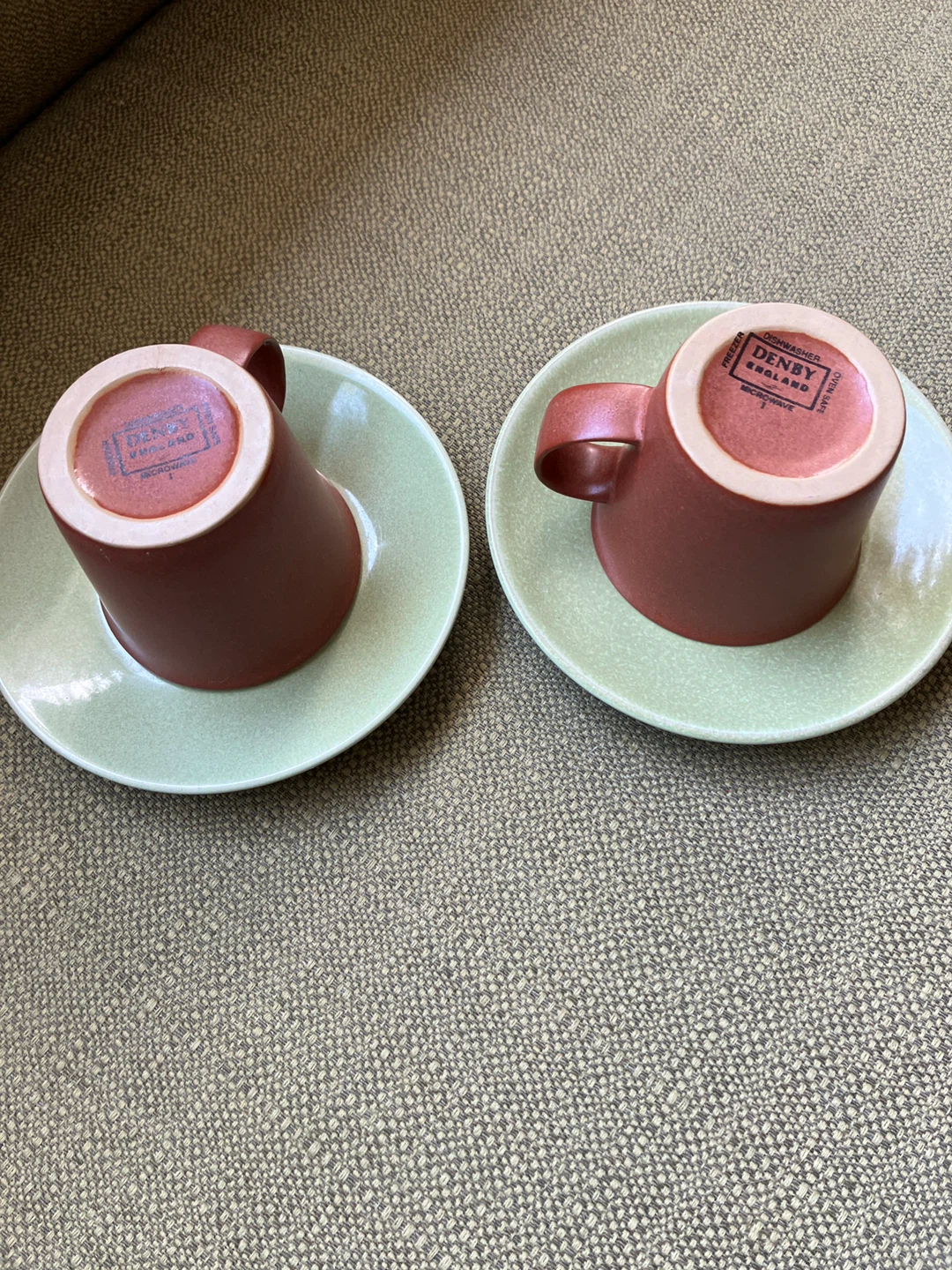 Set of 2 Vintage Denby Espresso Cups and Saucers - Brown/Green - photo 2