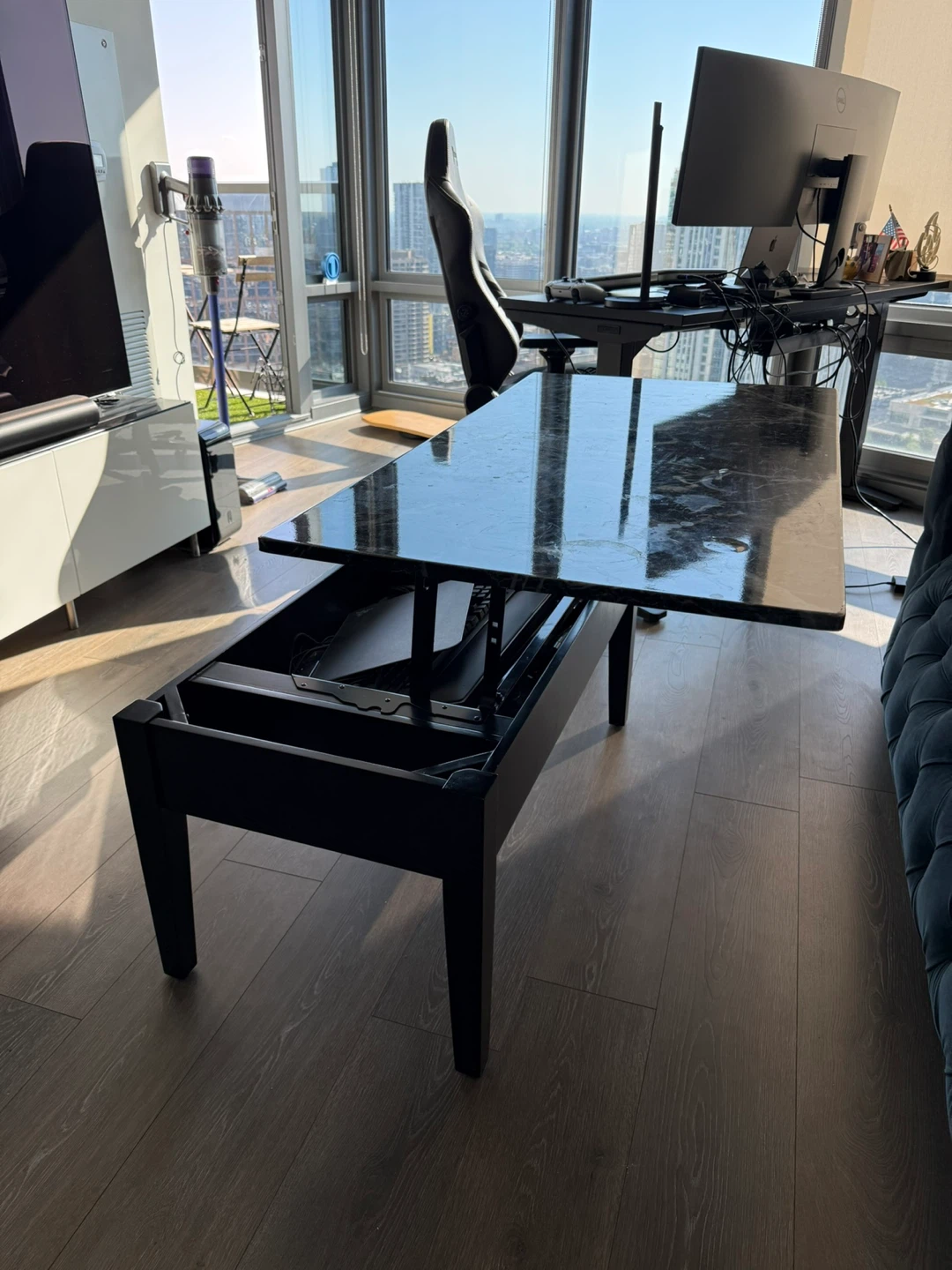 Black Marble Lift Top Coffee Table with Storage - photo 2