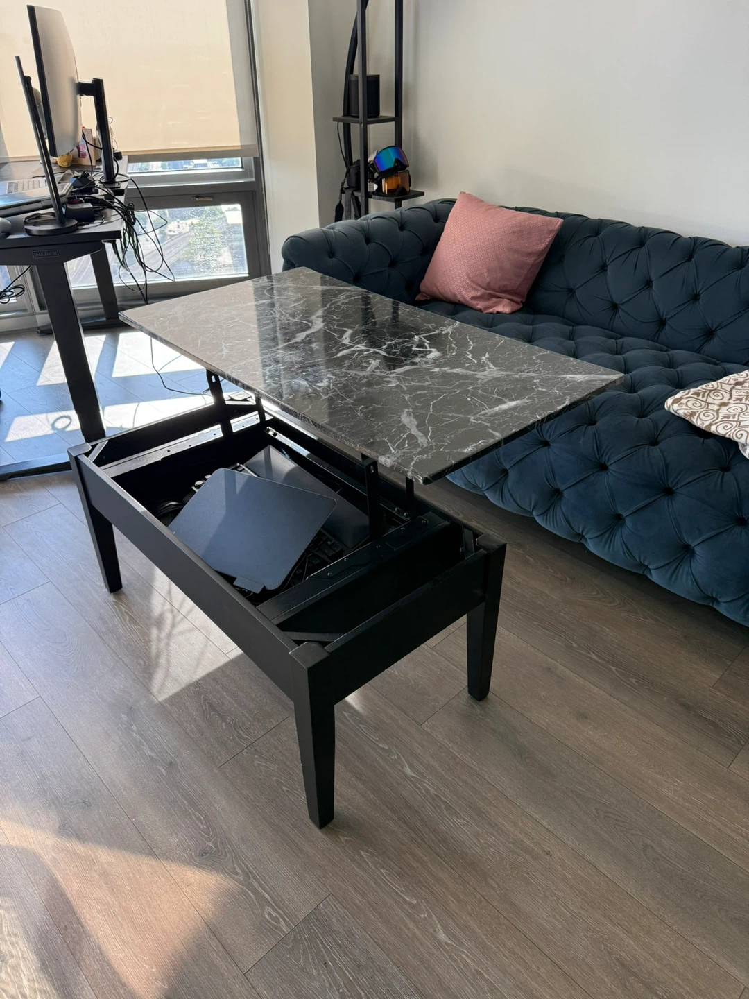 Black Marble Lift Top Coffee Table with Storage - photo 4