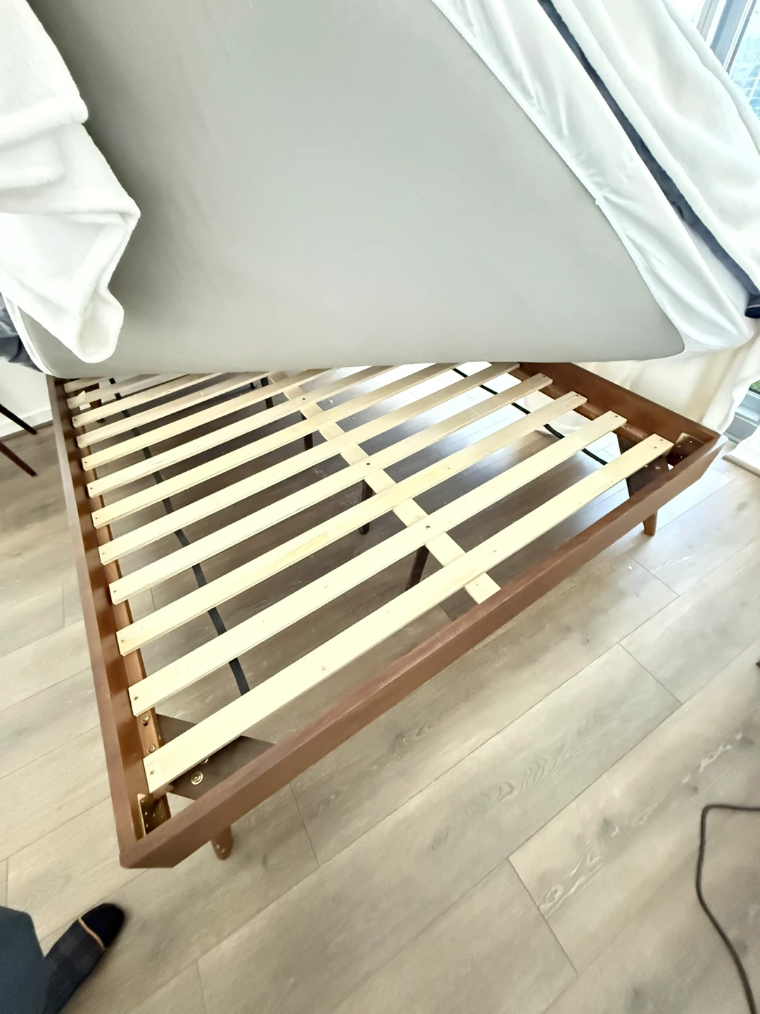 Wooden Bed Frame with Upholstered Headboard - photo 3