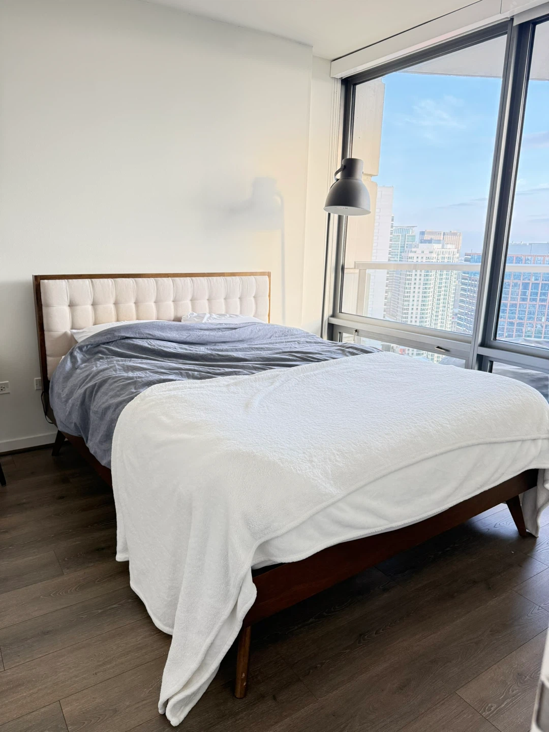 Wooden Bed Frame with Upholstered Headboard