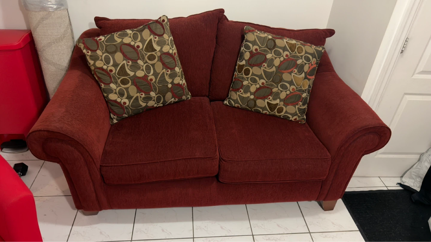 Red Loveseat Sofa with Accent Pillows - photo 3