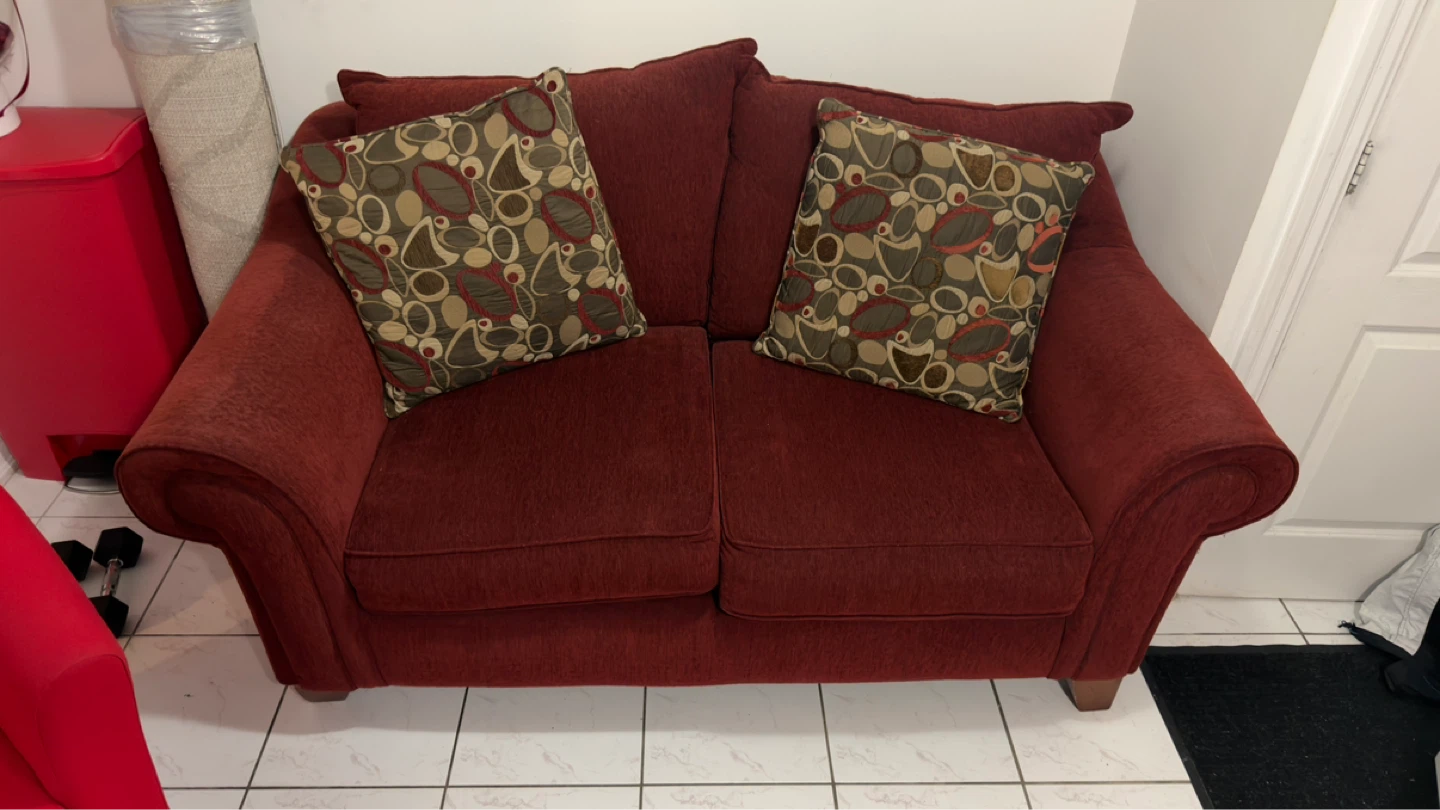 Red Loveseat Sofa with Accent Pillows - photo 4