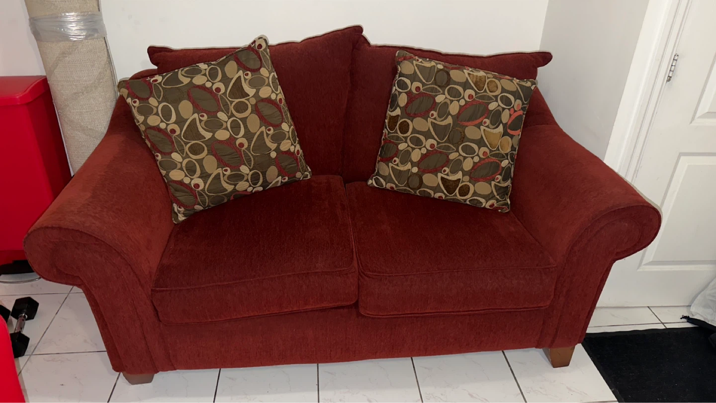 Red Loveseat Sofa with Accent Pillows - photo 2
