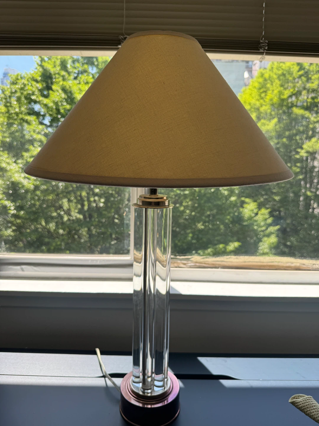 Clear Crystal Table Lamp with Beige Shade