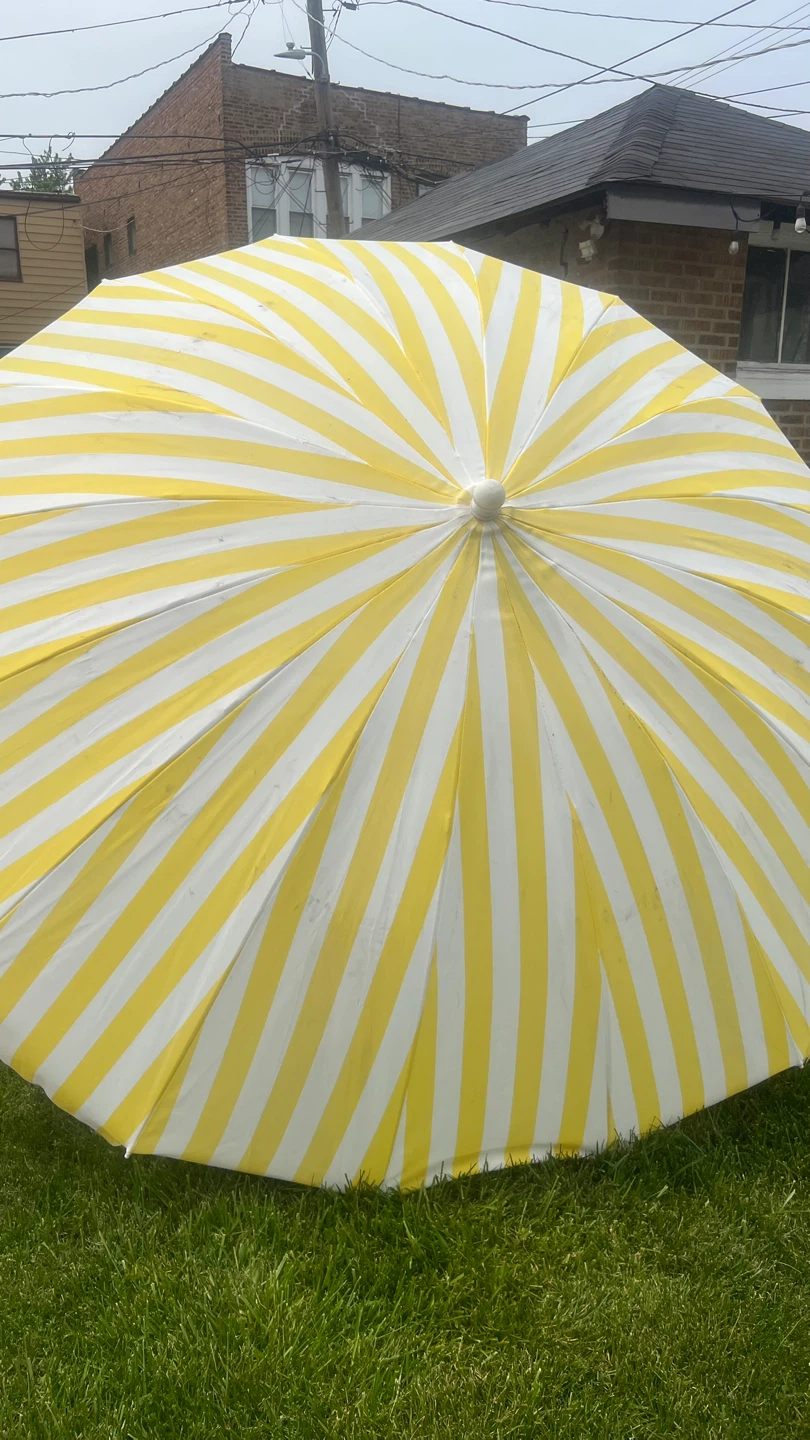 Yellow and White Striped Patio Umbrella and Pillows - photo 5
