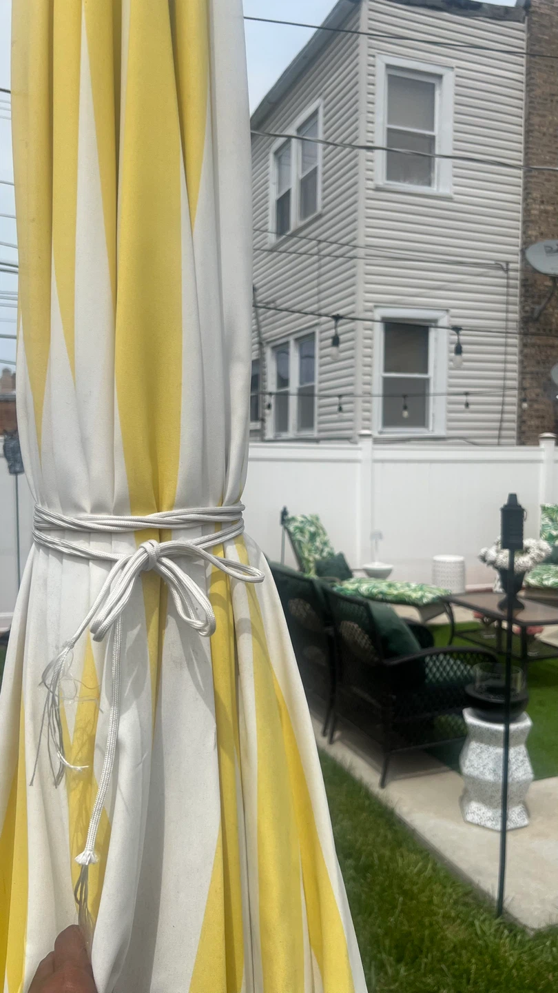 Yellow and White Striped Patio Umbrella and Pillows - photo 4