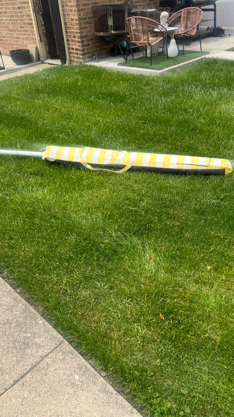 Yellow and White Striped Patio Umbrella and Pillows - photo 2