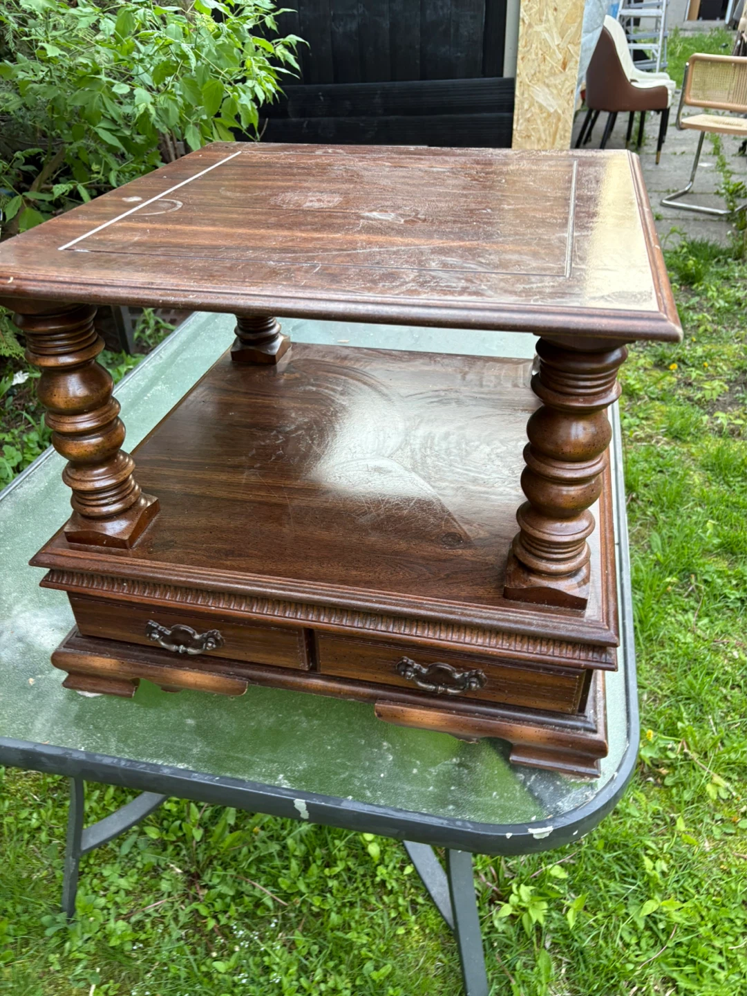 Dark Wood Coffee Table with Drawers