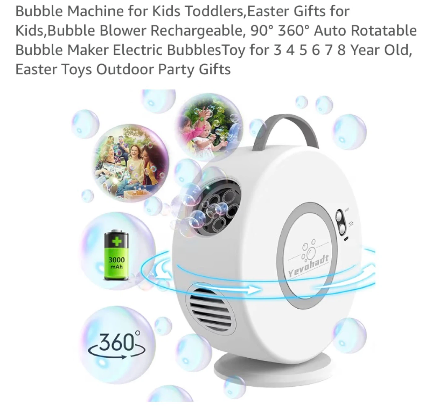 Rechargeable, 90° 360° Auto Rotatable Bubble Maker