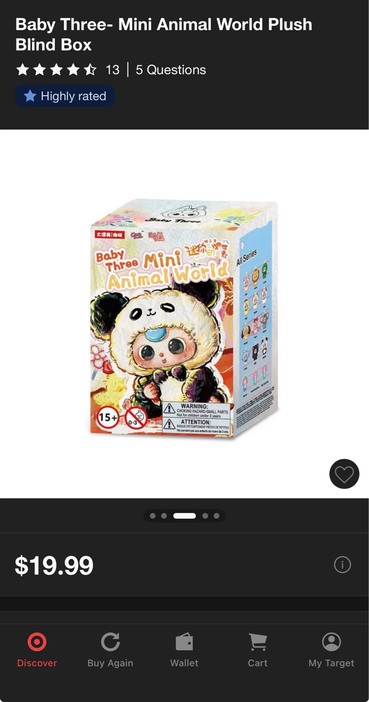 Baby Three Mini Animal World Plush Blind Box - Black Plush - photo 5