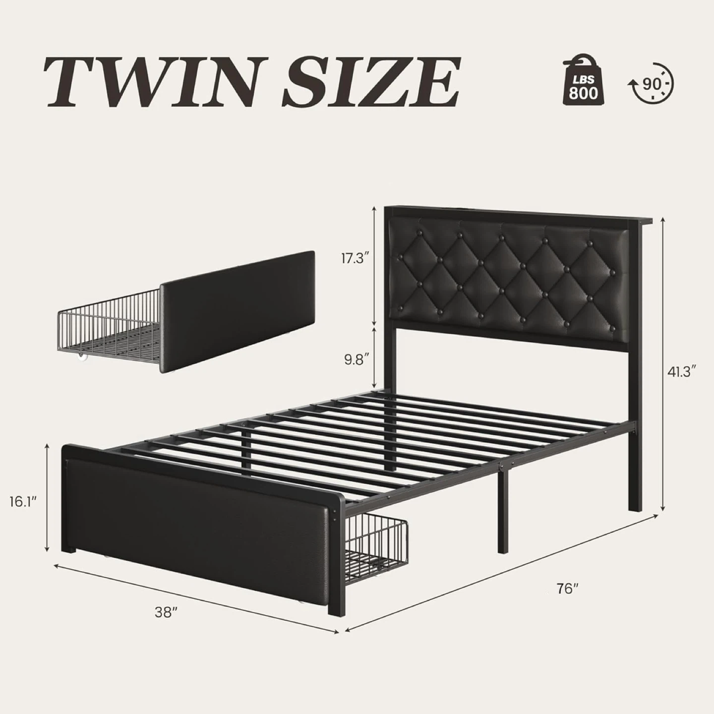 Fluest Twin Bed Frame with Storage Drawer