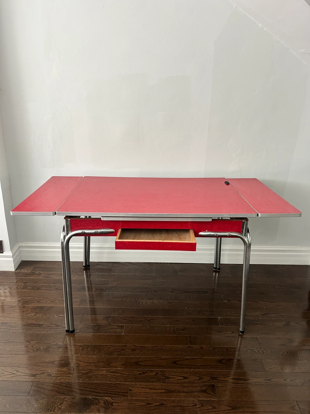 Vintage Red Table with Drawer - photo 2