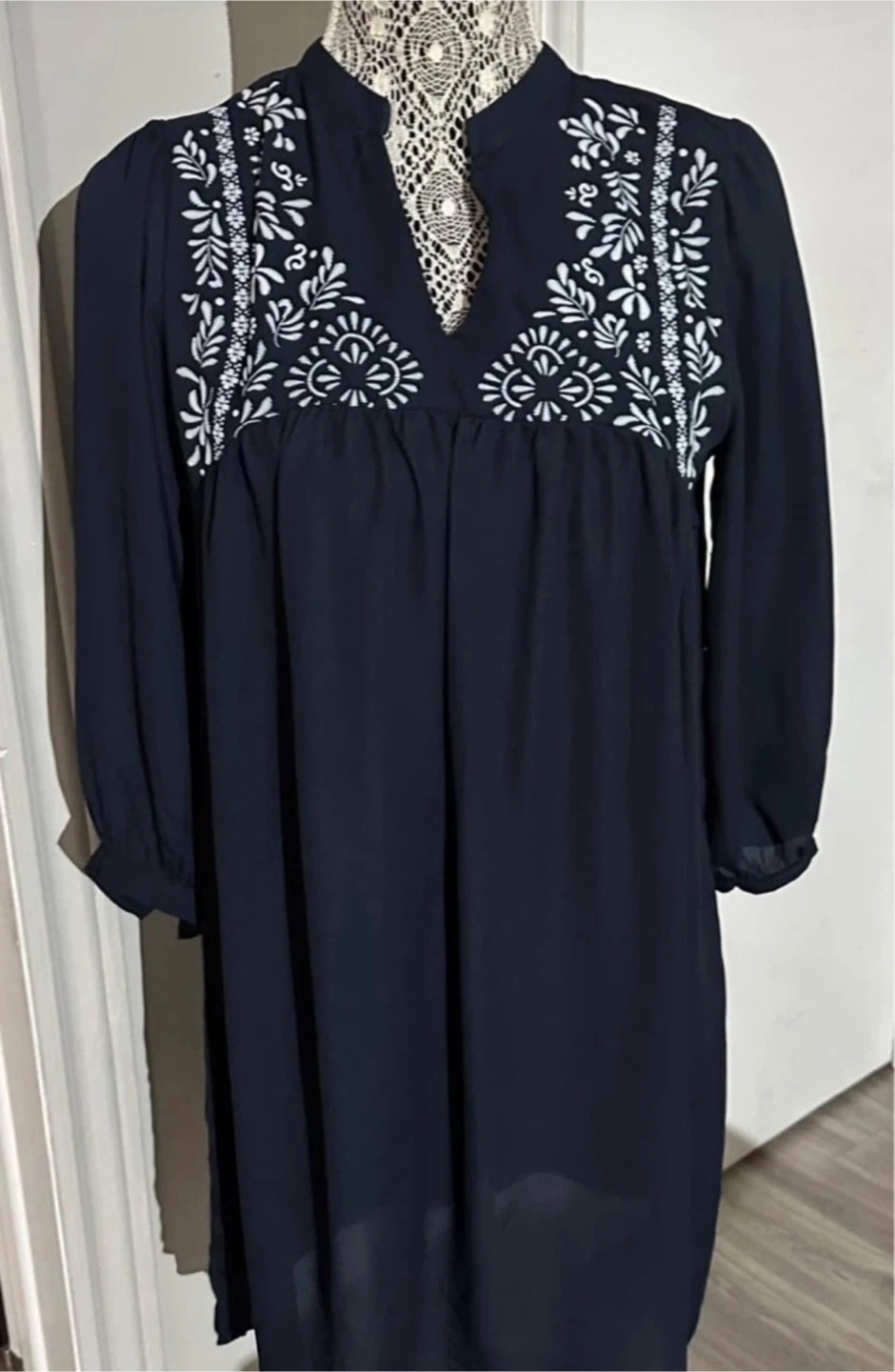 Navy Blue Embroidered Top -