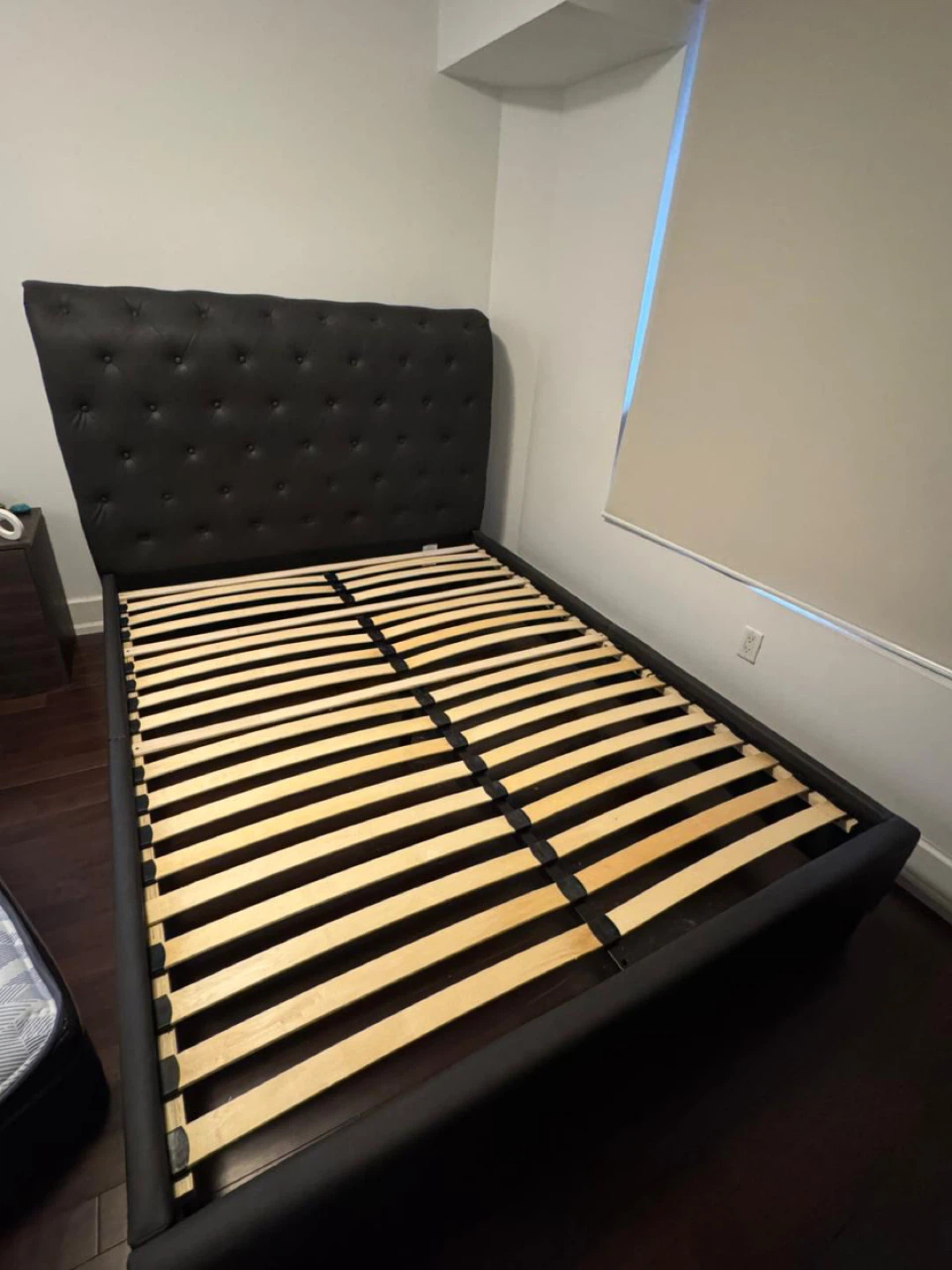 Black Tufted Upholstered Bed Frame with Spring box