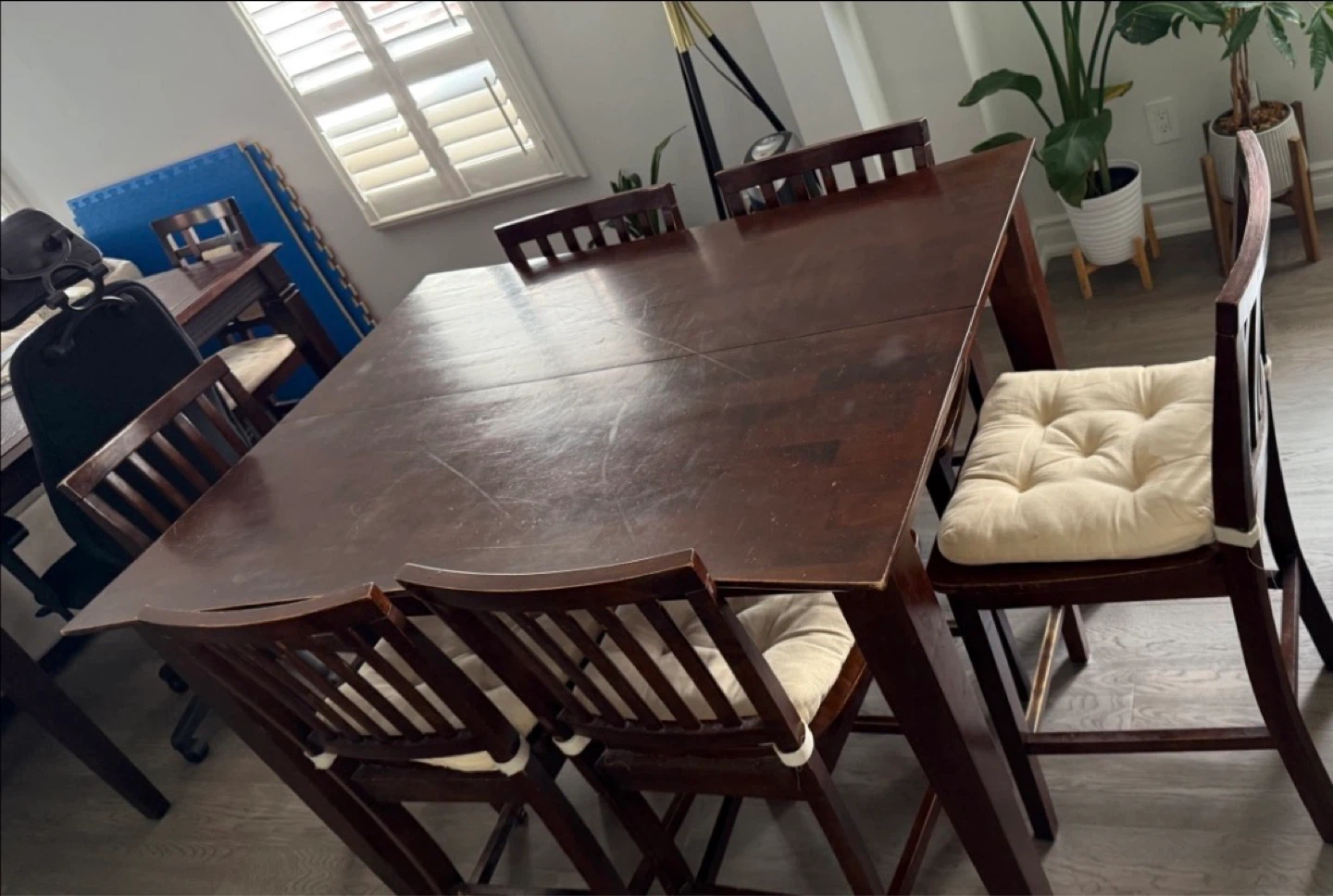 Dark Wood Extendable Dining Table with 6 Chairs - photo 2