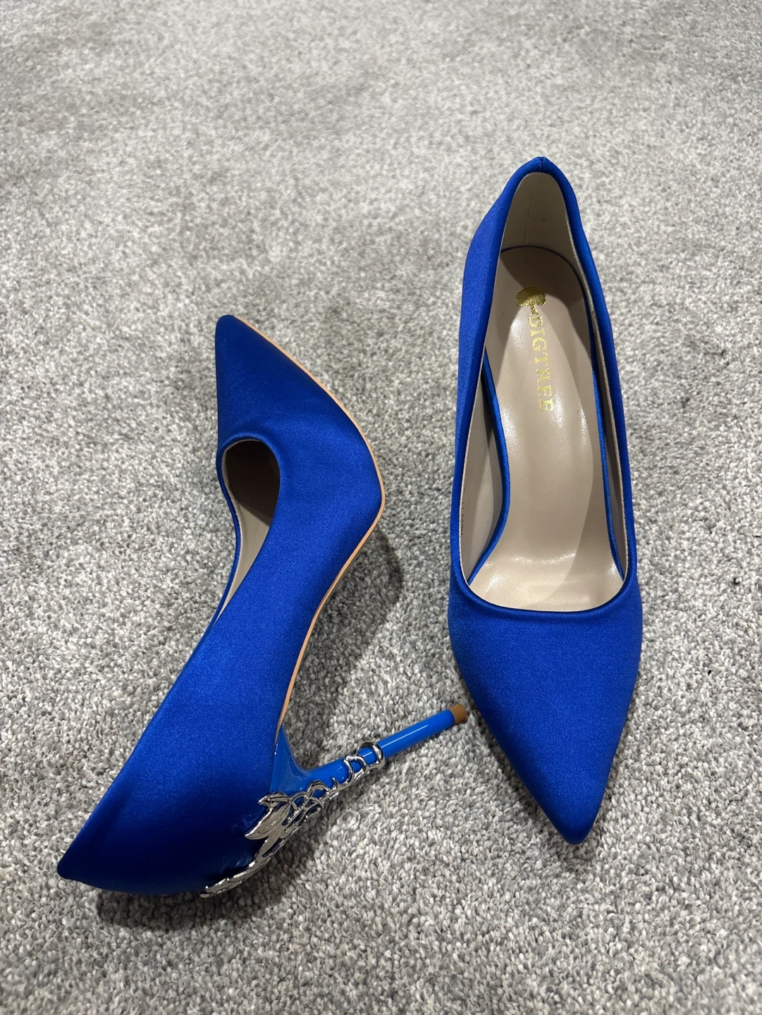 BIGTREE Blue Satin Stiletto Heel Pumps with Silver Embellishment - photo 2