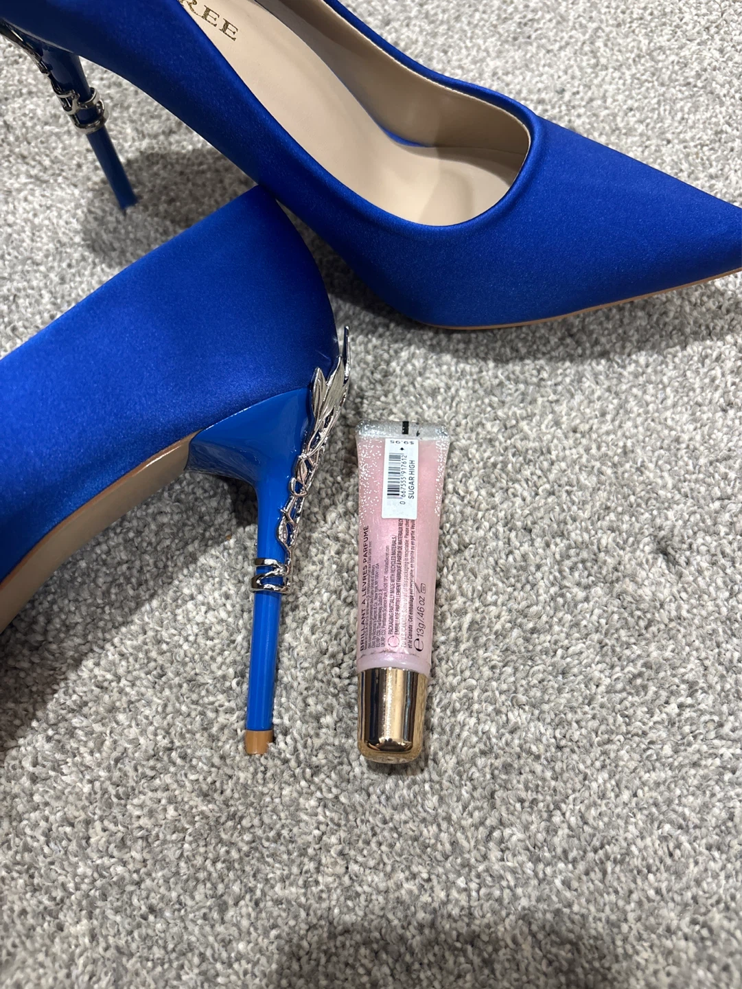 BIGTREE Blue Satin Stiletto Heel Pumps with Silver Embellishment - photo 4