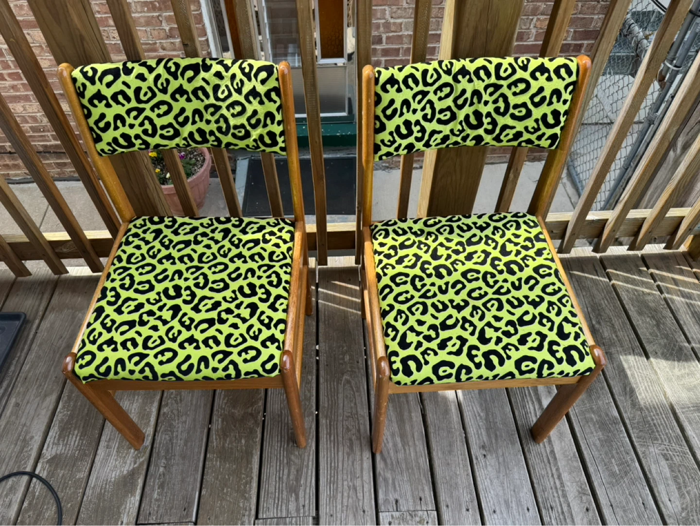 Set of 2 Chairs - Lime Green Leopard Print Upholstery - photo 2