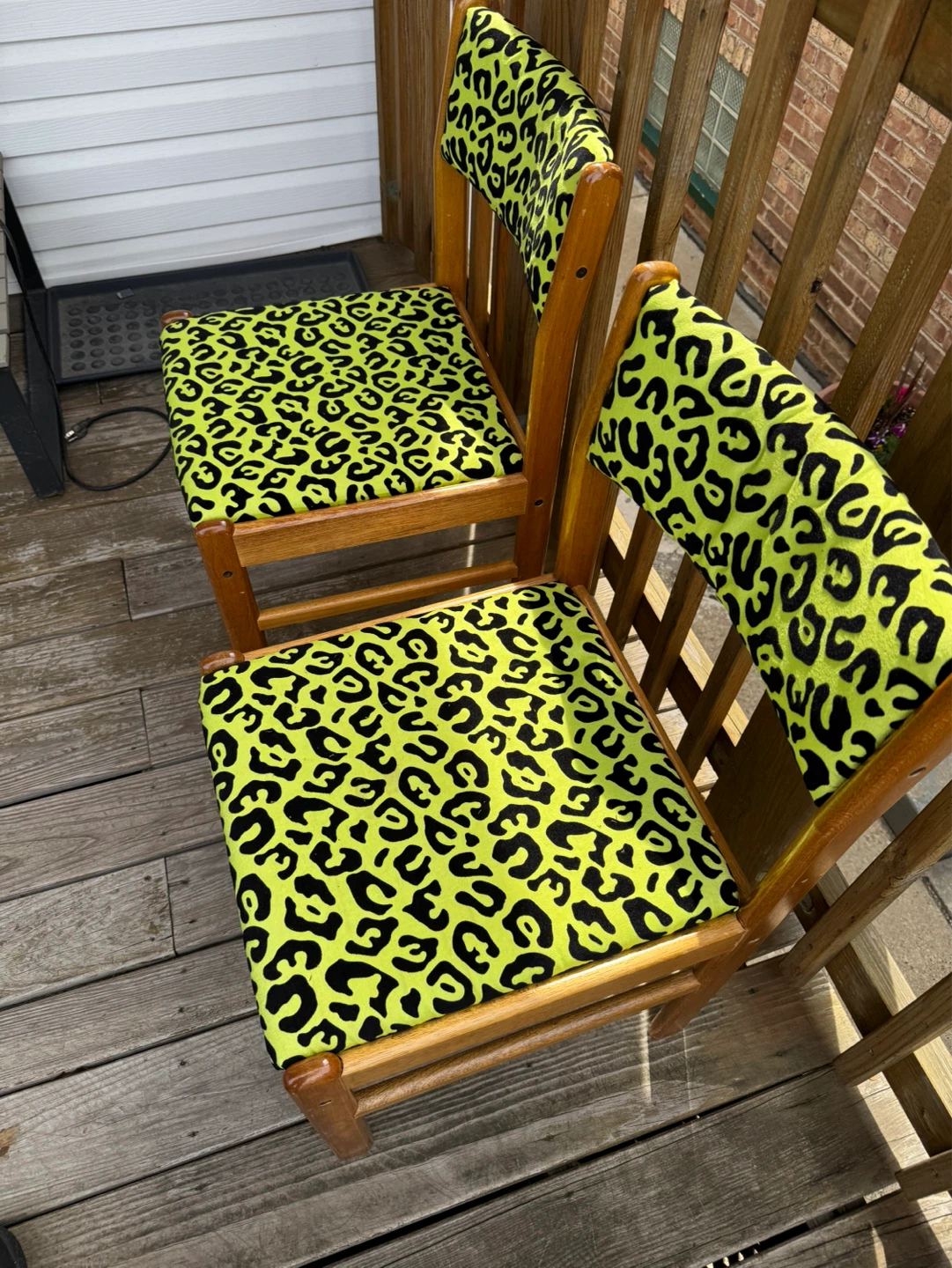Set of 2 Chairs - Lime Green Leopard Print Upholstery - photo 3