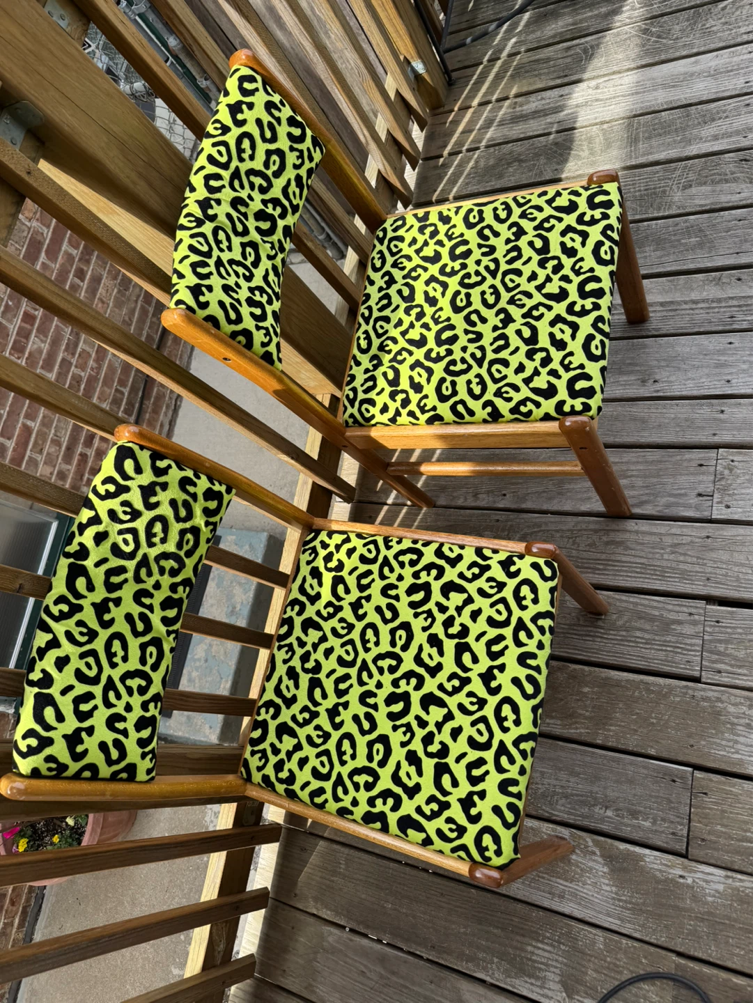 Set of 2 Chairs - Lime Green Leopard Print Upholstery - photo 4