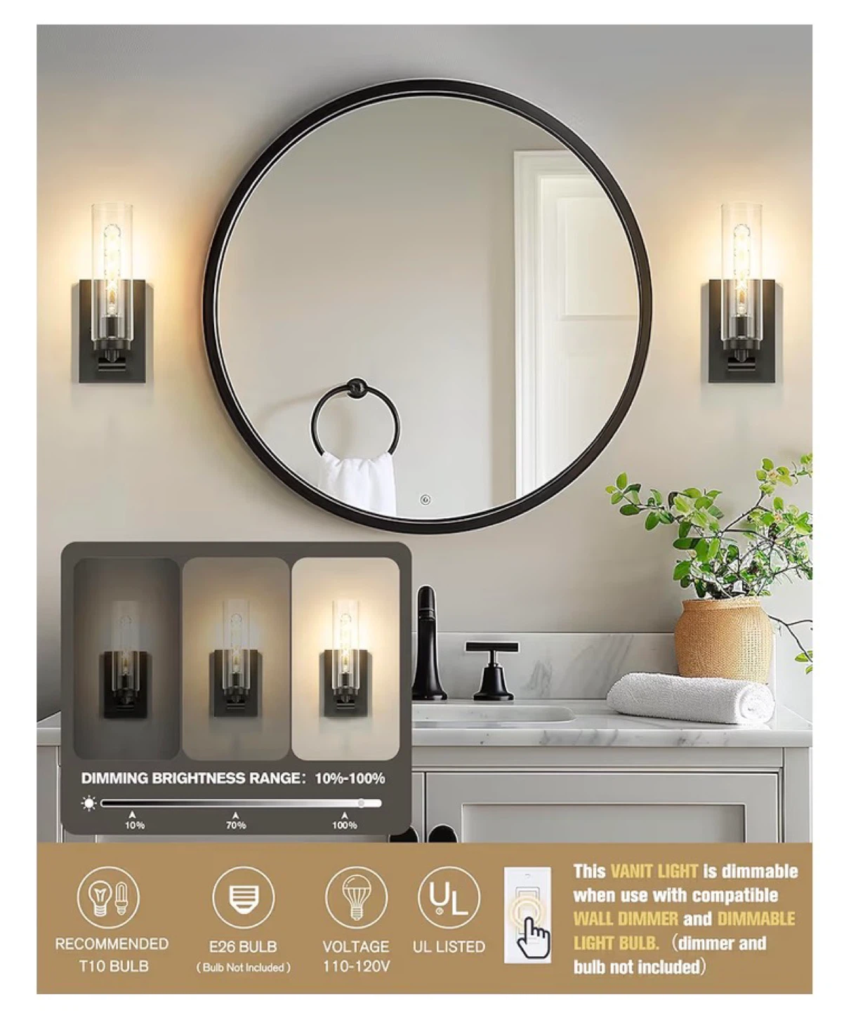 Modern Black Wall Sconces (Set of 2) with Clear Glass Shade 2BS - photo 2