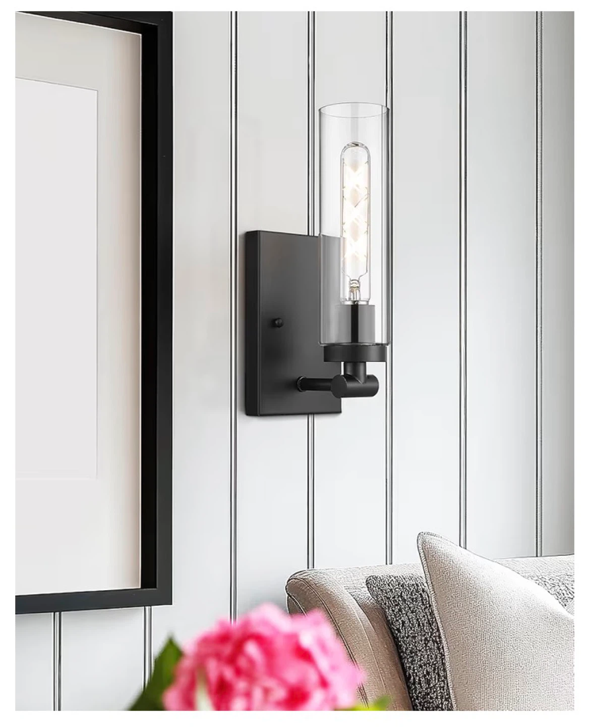 Modern Black Wall Sconces (Set of 2) with Clear Glass Shade 2BS - photo 3