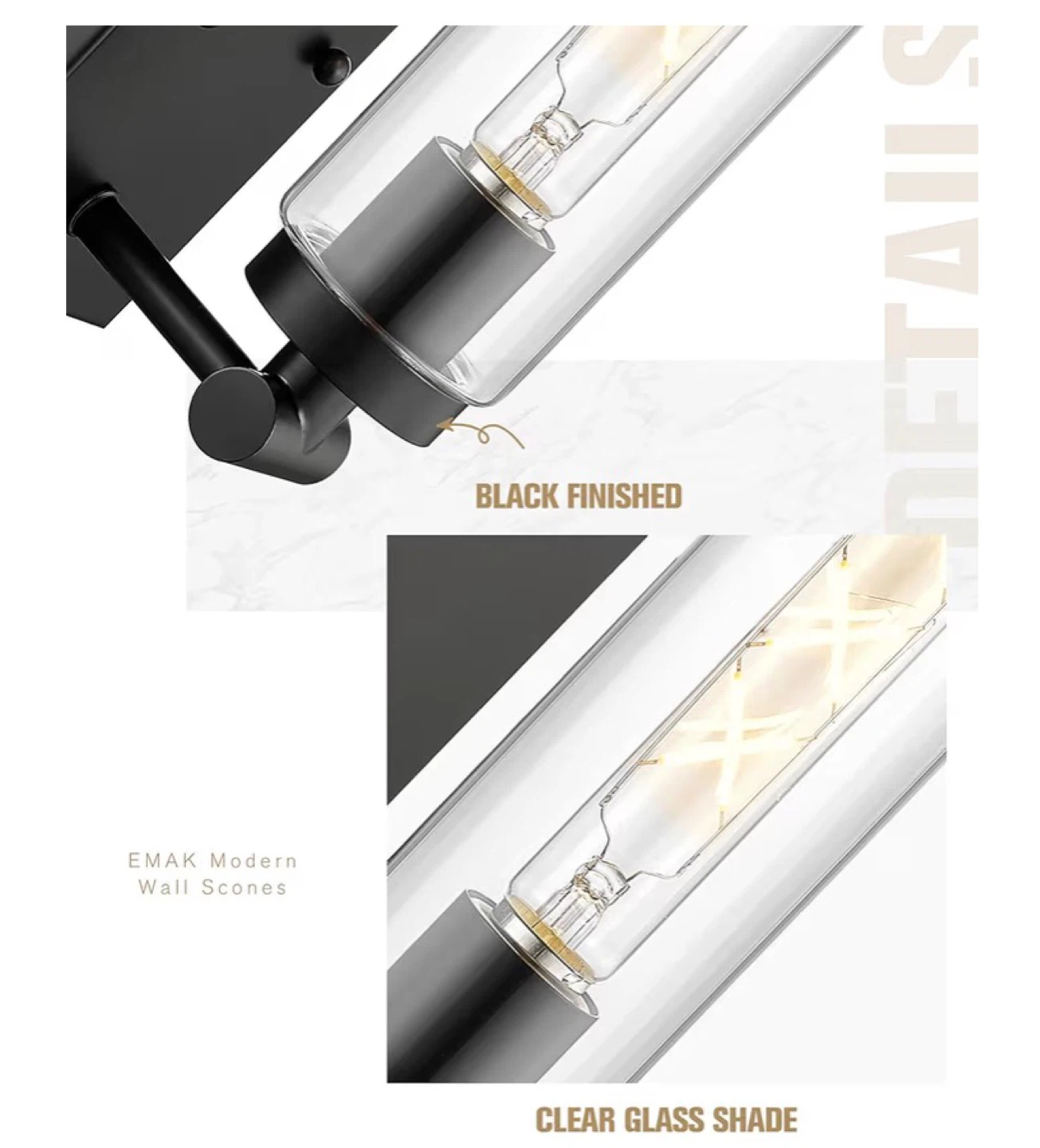 Modern Black Wall Sconces (Set of 2) with Clear Glass Shade 2BS - photo 4