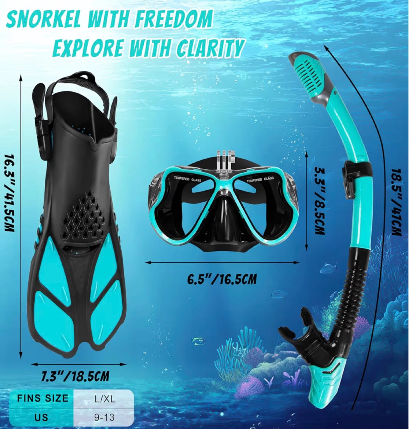 New Snorkel Gear Set - Mask, Fins, and Snorkel - L/XL (US 9-13) - photo 5