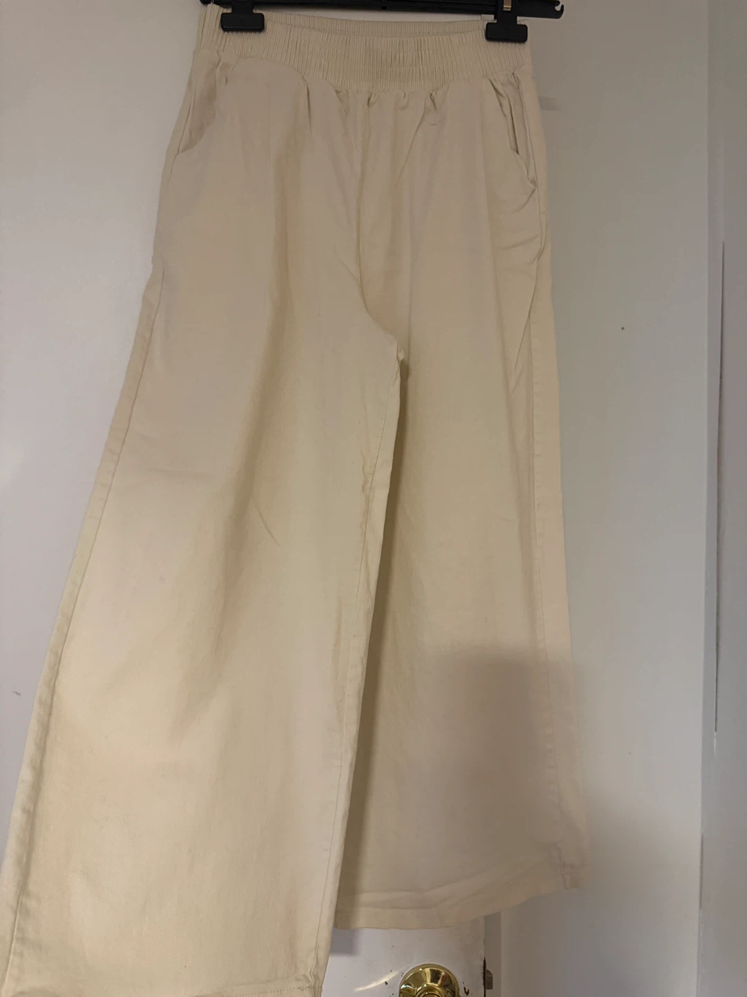 Cream Wide Leg Cropped Pants