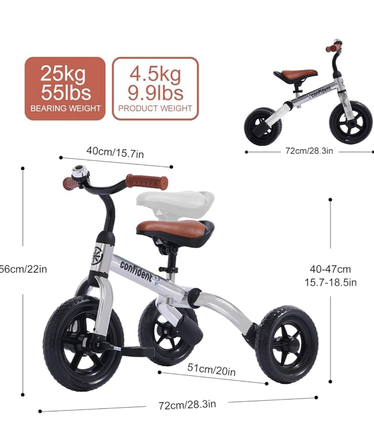 Confident 3-in-1 Kids Balance Bike Tricycle - Glitter Grey 31T - photo 2