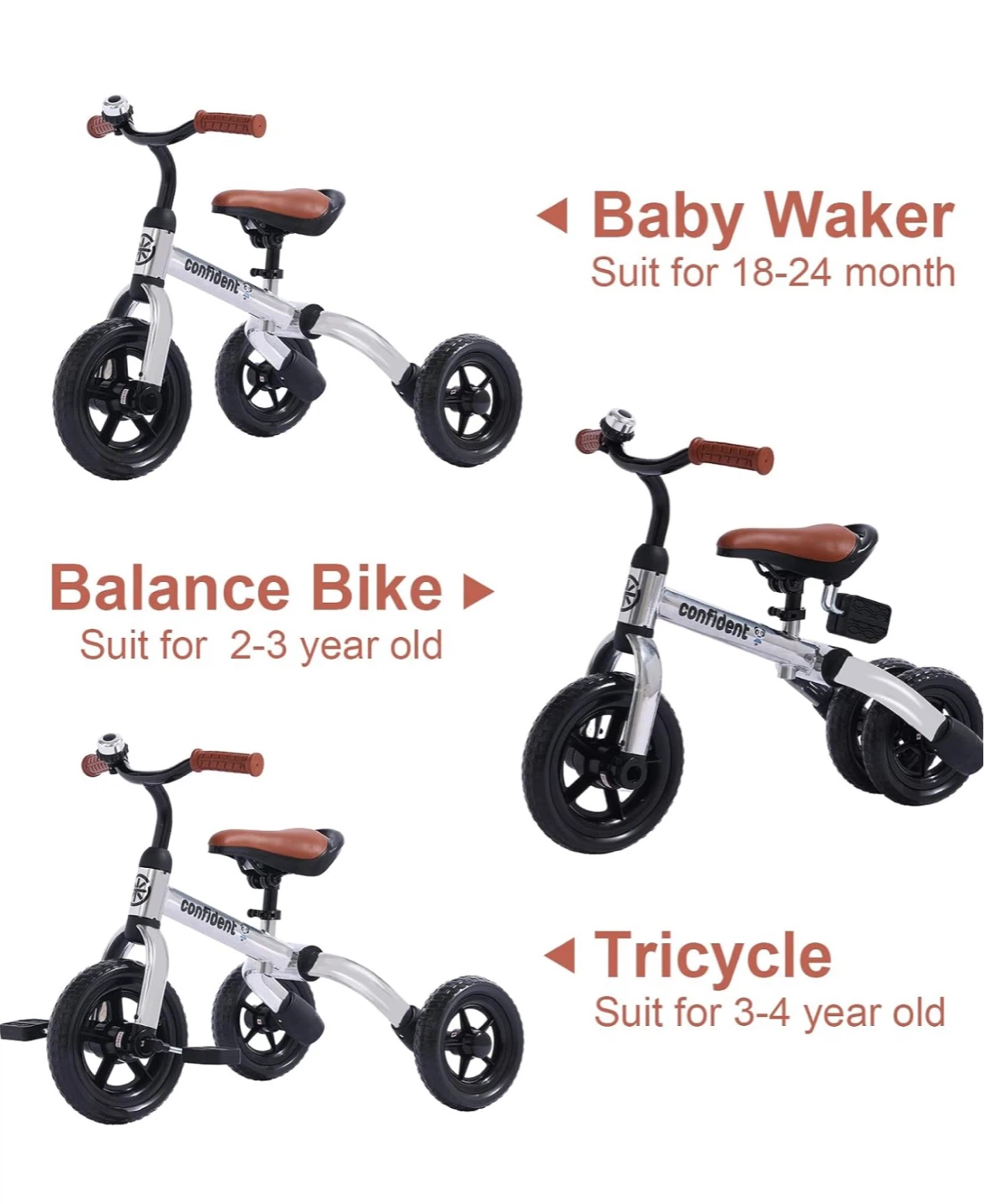 Confident 3-in-1 Kids Balance Bike Tricycle - Glitter Grey 31T - photo 5